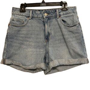 H&M High Waisted Cut Cuffed Denim Jean Shorts Womens Size 10 Blue Festival